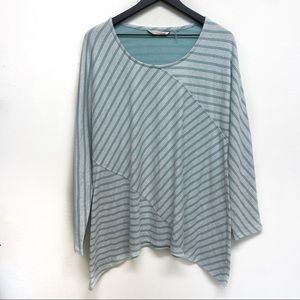 Soft Surroundings Sz Large Teal White Stripe Asymmetric Tunic Top